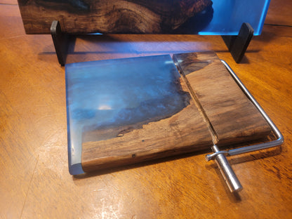 Live Edge Black Walnut  Charcuterie & Cheese Board Set with Blue Epoxy River