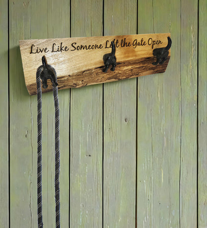 Dog Butt Leash Hooks on Live Edge Board