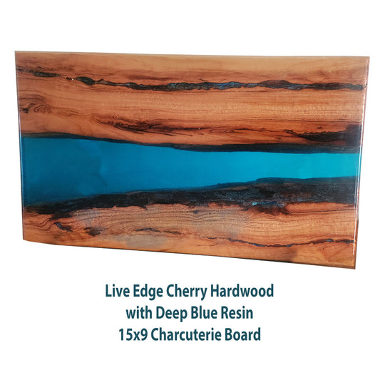 Live Edge Cherry with Clear Blue Epoxy River Charcuterie